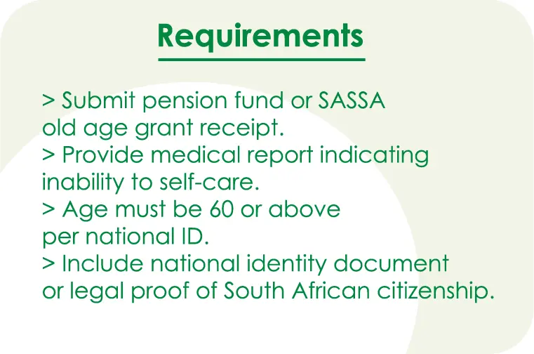 old age homes for sassa pensioners requirements