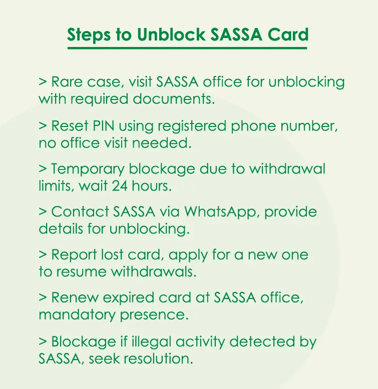 steps to unblock sassa card